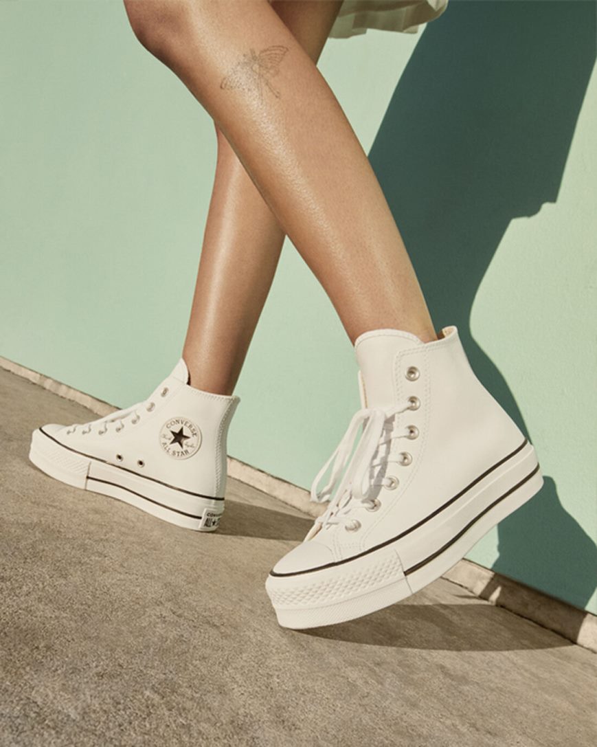 Zapatos Plataforma Converse Chuck Taylor All Star Lift Cuero Altas Mujer Blancas Negras Blancas | PE L57408